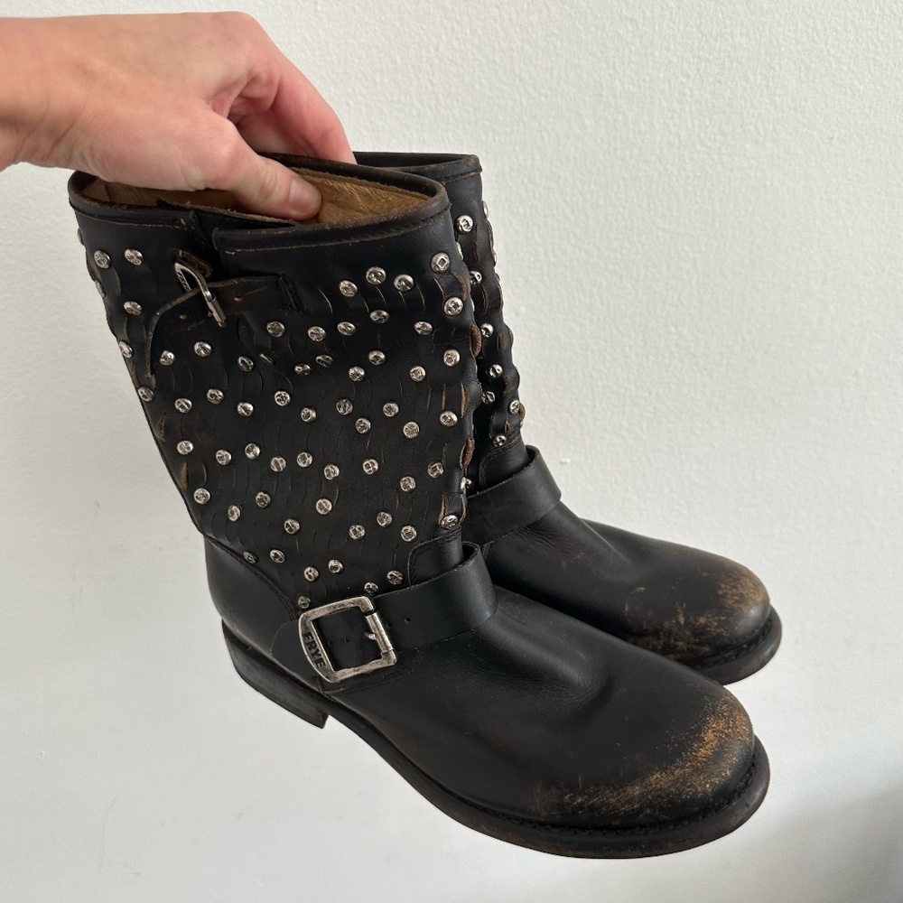 Fyre Studded Black Leather Boots